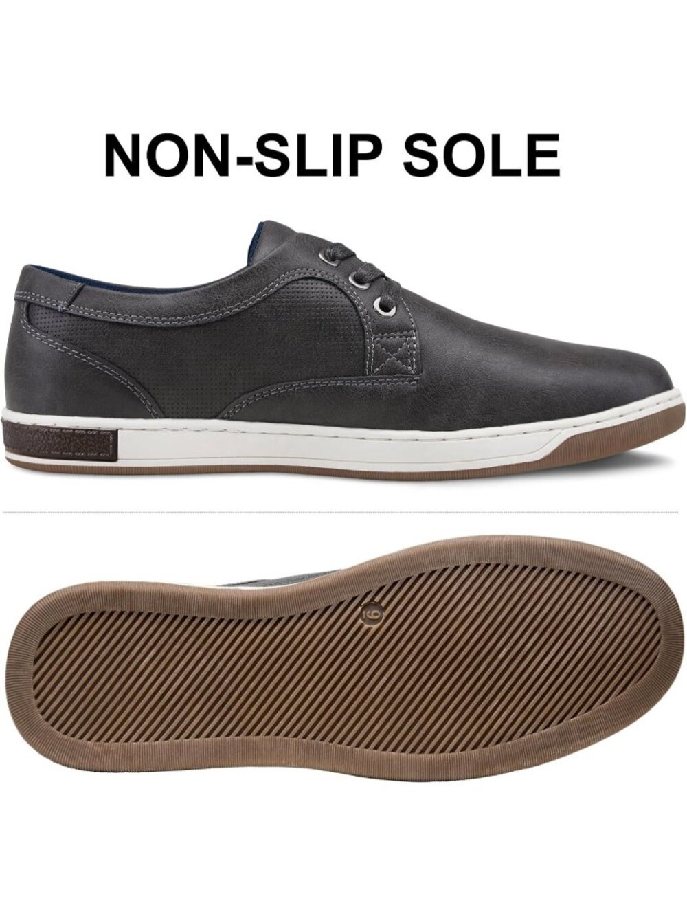 Men's Grey Coated Leather Comfortable Business Sneakers Casual Shoes - Picture 3 of 5